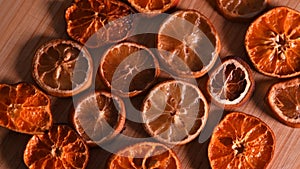 4k video with dehydrated food, dried oranges and lemons