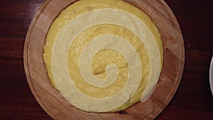 4k video of a dish of very hot traditional creamy polenta