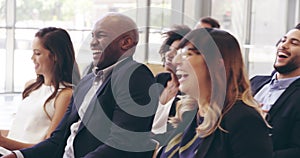 4k video footage of a group of businesspeople laughing during a conference