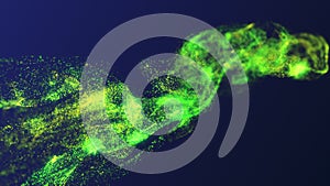 4k video of green glitter particles background with shining light flares.