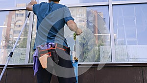 4K video Professional cleaning. specialist cleans and washes windows