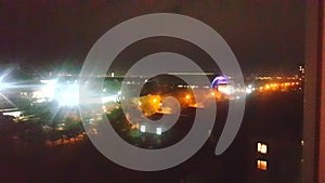 4k video, top view of the advertising lights of the night city