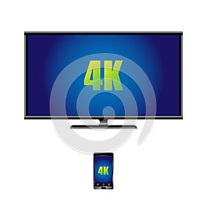 4k widescreen TV with LCD display and remote control