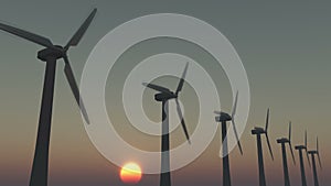 4k Windmill Turbines Clean At Sunrise,Green Wind Energy,new power.