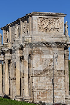 4th century Arch of Constantine, Arco di Costantino next to Colosseum, details of the attic, Rome, Italy