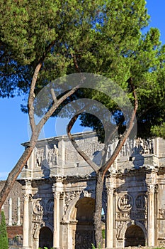 4th century Arch of Constantine, Arco di Costantino next to Colosseum, Rome, Italy