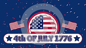 4th of July 1776 text background with two waving flag