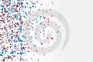 4th of July American Independence day backdrop with confetti scattered paper in blue, red, and white traditional colors