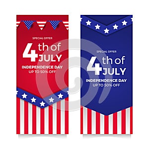 4th July American independence day flyer sale offer banner with flag and star