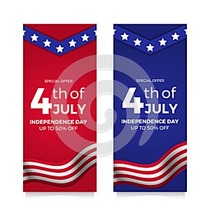 4th July American independence day flyer sale offer banner with flag and star
