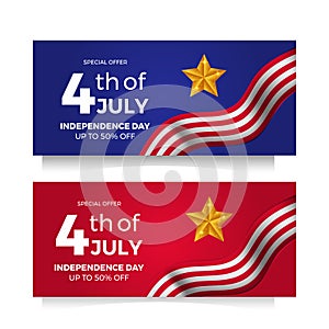 4th July American independence day flyer sale offer banner with flag and star