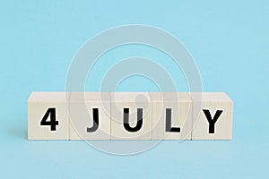 4th of July American Independence Day. Happy Independence Day. Wood cubes with lettering