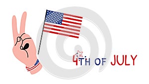 4th July background hand with American flag vector illustration