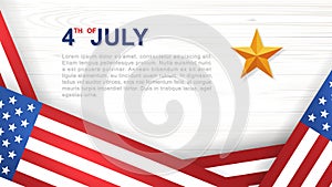 4th of July - Background for USA(United States of America) Independence Day with white wood pattern and texture and American flag