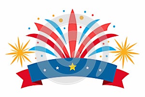 4th July banner featuring dynamic fireworks against a rich, midnight white background\'