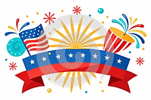 4th July banner featuring dynamic fireworks against a rich, midnight white background\'