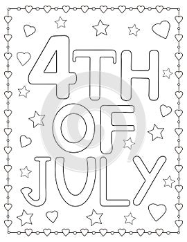 4th of July card. Coloring page