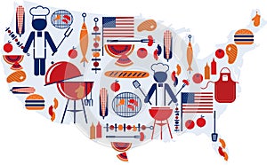 4th of July celebration; Flag with barbecue icons