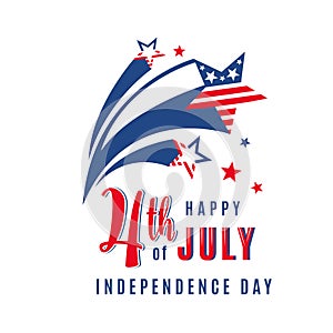 4th of July celebration holiday banner with shooting stars. USA Independence Day poster for greeting, sale concept