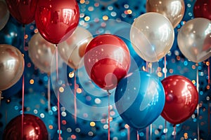 4th of July concept - blue, red and white balloons