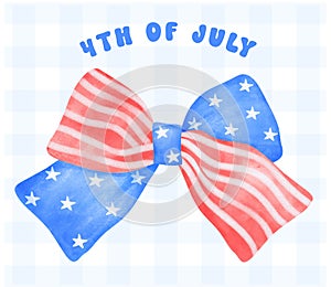 4th of July Coquette stars and stripes ribbon Bow Watercolor vector