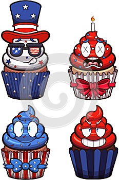 4th Of July Cupcake Characters. Vector clip art illustration with simple gradients.