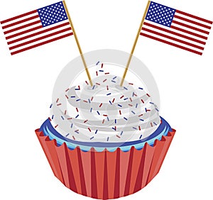 4th of July Cupcake with Flag Illustration