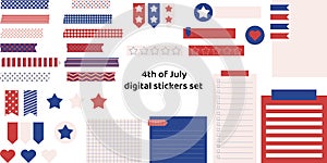 4th of July digital stickers set. Ready to use digital washi tapes, stickers, and note papers for bullet journaling or planning.