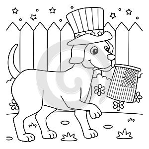 4th of July Dog Celebrating Coloring Page for Kids