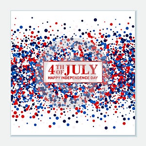 4th of July festive poster. American Happy Independence Day design concept with scatter circles in traditional American colors -
