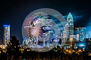 4th of july firework over charlotte skyline