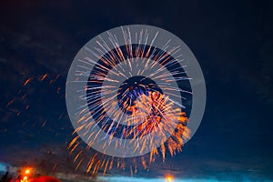 4th July fireworks. Fireworks display on dark sky background