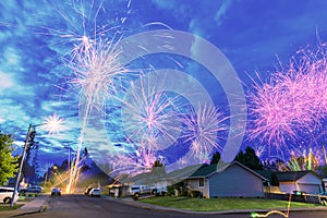 4th of July Fireworks at night in the neighborhood