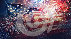 4th of july happy independence day banner design of american flag with fireworks background Generative ai