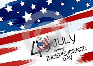 4th of july Happy Independence Day design banner of american flag and paintbrush on white background