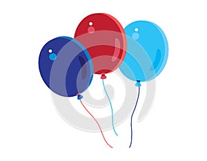 4th of July Happy Independence Day symbols icons set Patriotic American flag, balloons isolated flat vector