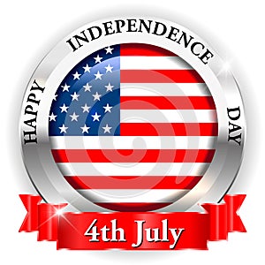 4th july happy independence day on USA badge with ribbon