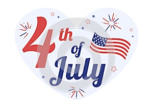 4th July Happy Independence Day USA Holiday Cartoon Illustration with Flag, Balloon or Festive Fireworks for Poster or Background