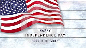 4th of july holiday banner on white wooden background.