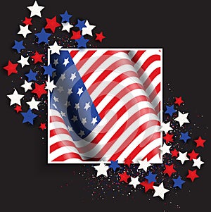 4th July Independence Day background with American Flag and stars
