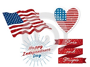 4th of july independence day icons set on white background.