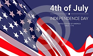 4th of July - independence day. United States of America since 1776. Vector banner design template with American flag.