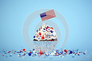 4th of July or Labor day cupcake with flag