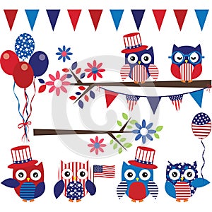 4th Of July Owl with Branch Collection