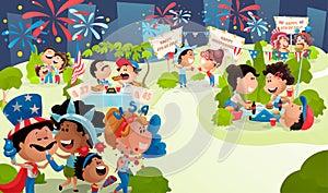 4th of July poster with celebrating people.
