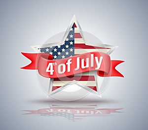 4th of July red ribbon with USA star