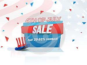 4th of July, Sale Offer with Hat on waving flag.