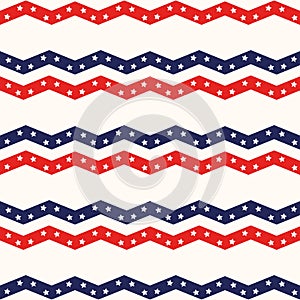 4th of July Stars Abstract Seamless Pattern, colored as USA Flag. Vector Illustration of Stars Background for Celebration Holiday