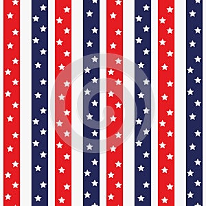 4th of July Stars Abstract Seamless Pattern, colored as USA Flag. Vector Illustration of Stars Background for Celebration Holiday