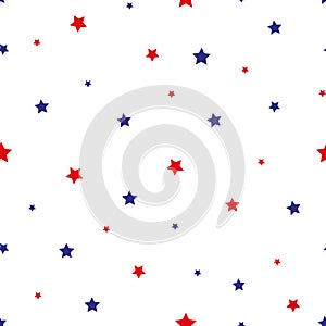 4th of July Stars Grunge Abstract Seamless Pattern, colored as USA Flag. Vector Illustration of Stars Grunge Background for